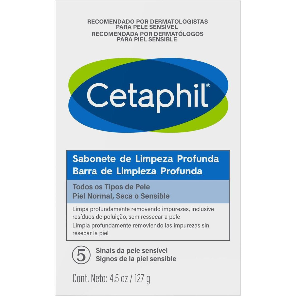 GALDERMA Cetaphil Barra de Limpieza Profunda, Corporal y Facial, 127gr