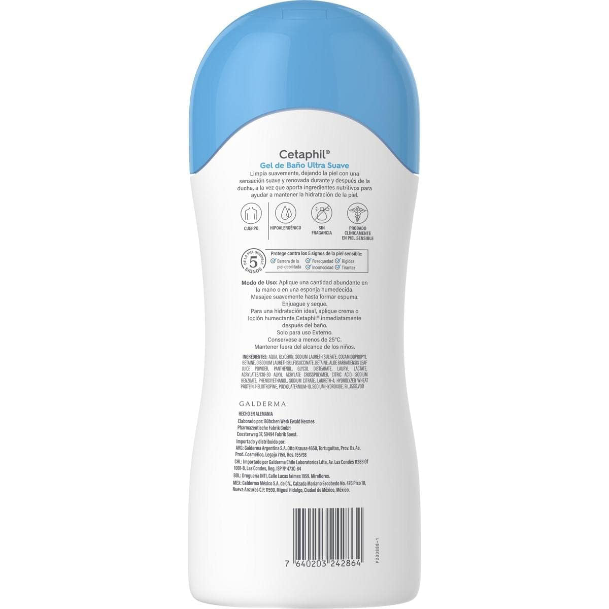 GALDERMA Cetaphil Gel de Baño Corporal, Limpieza Ultra Suave, Piel Sensible, 500ml