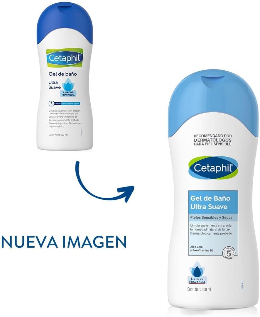 GALDERMA Cetaphil Gel de Baño Corporal, Limpieza Ultra Suave, Piel Sensible, 500ml