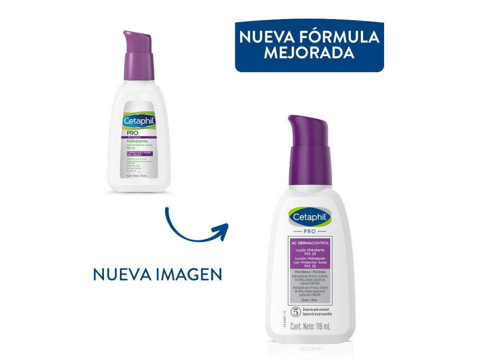 GALDERMA Cetaphil PRO AC Dermacontrol, Loción Facial Hidratante con FPS30, 118ml