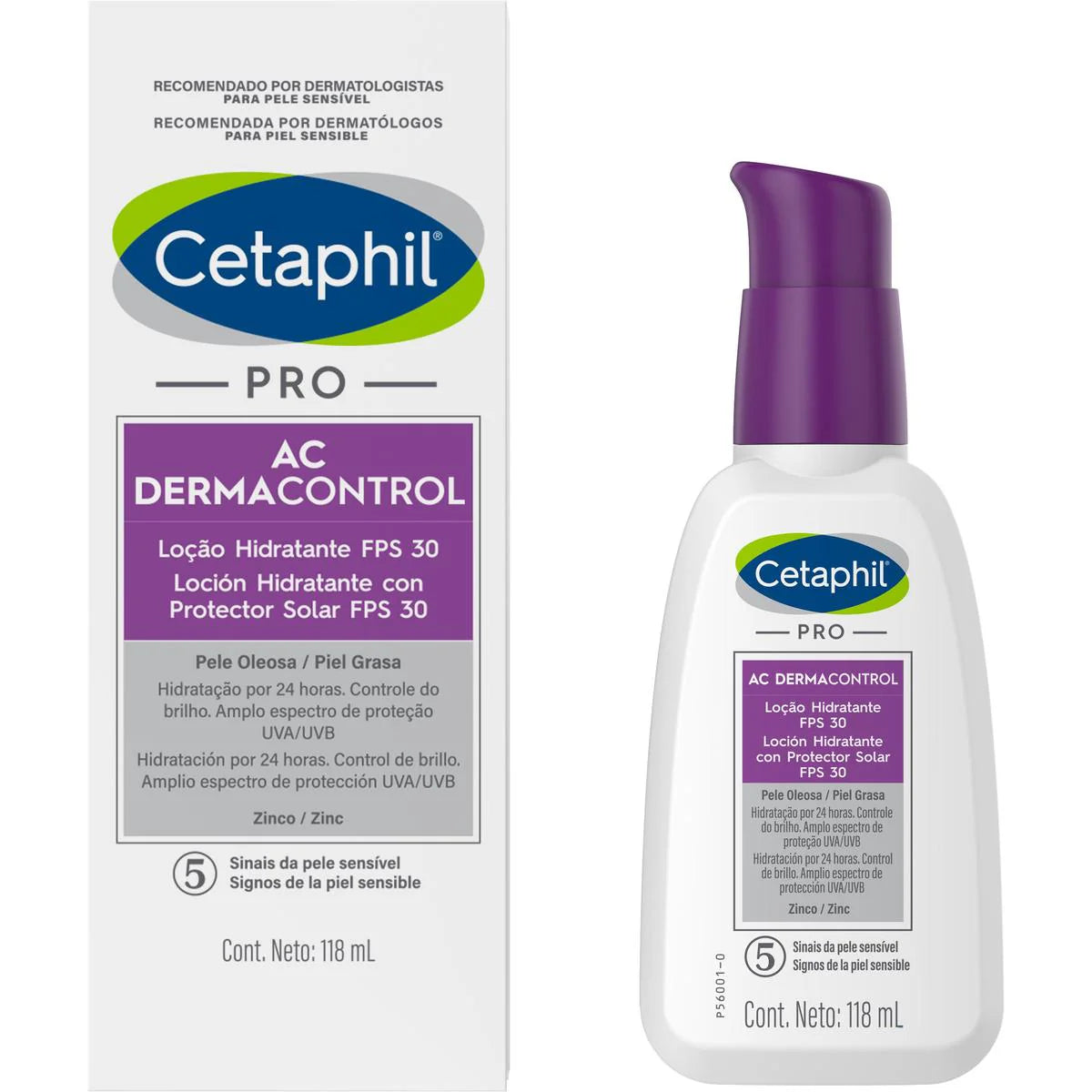 GALDERMA Cetaphil PRO AC Dermacontrol, Loción Facial Hidratante con FPS30, 118ml