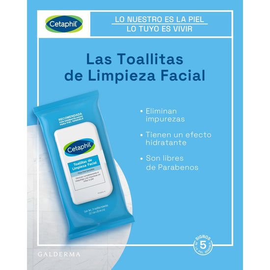 GALDERMA Cetaphil Toallitas de Limpieza Facial, para Piel Sensible, 1Pqt / 25 Toallitas