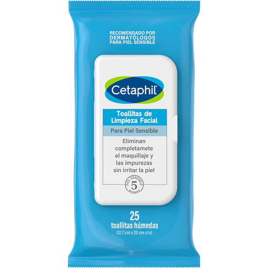 GALDERMA Cetaphil Toallitas de Limpieza Facial, para Piel Sensible, 1Pqt / 25 Toallitas