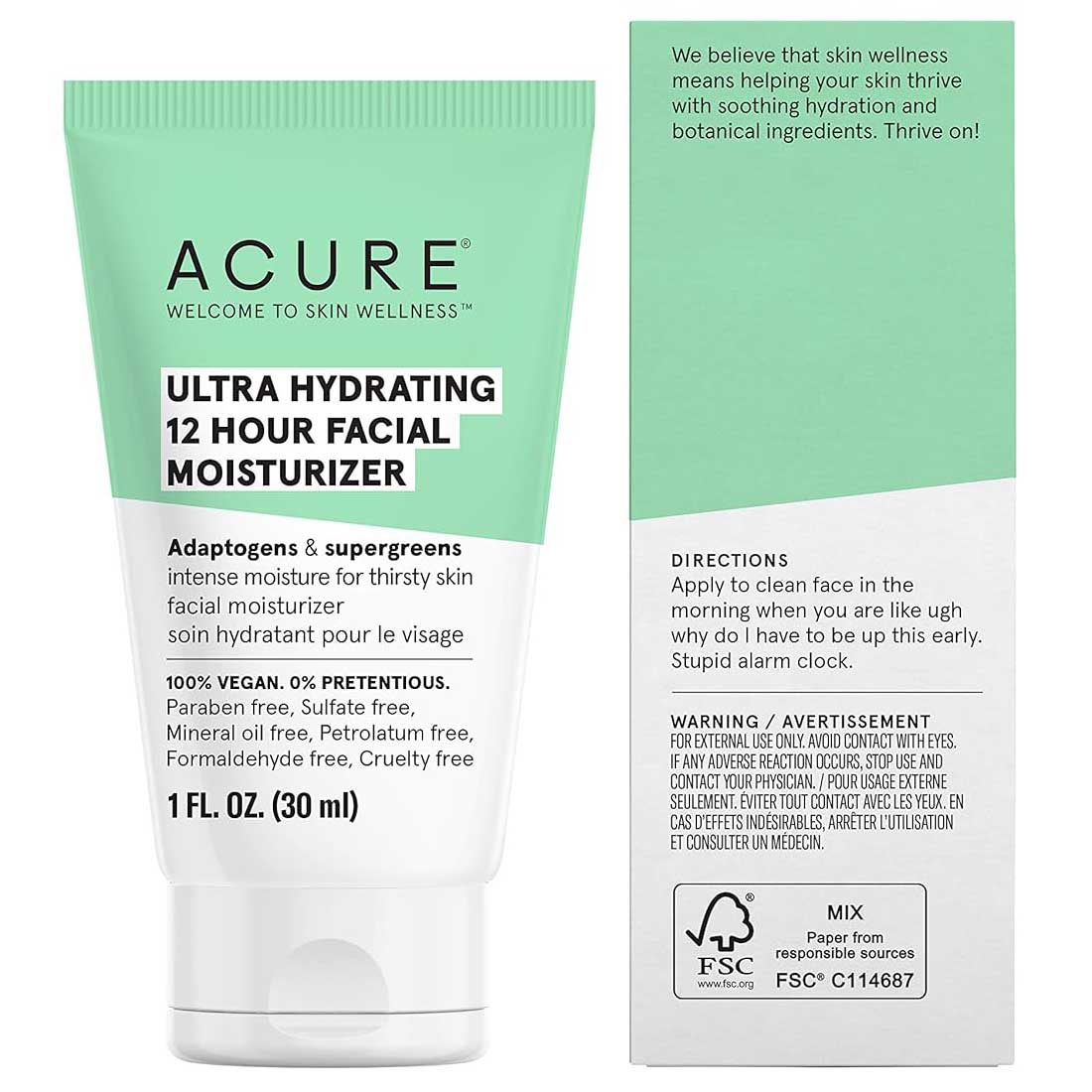 ACURE Acure Ultra Hydrating 12 Hour Facial Moisturiser 30ml