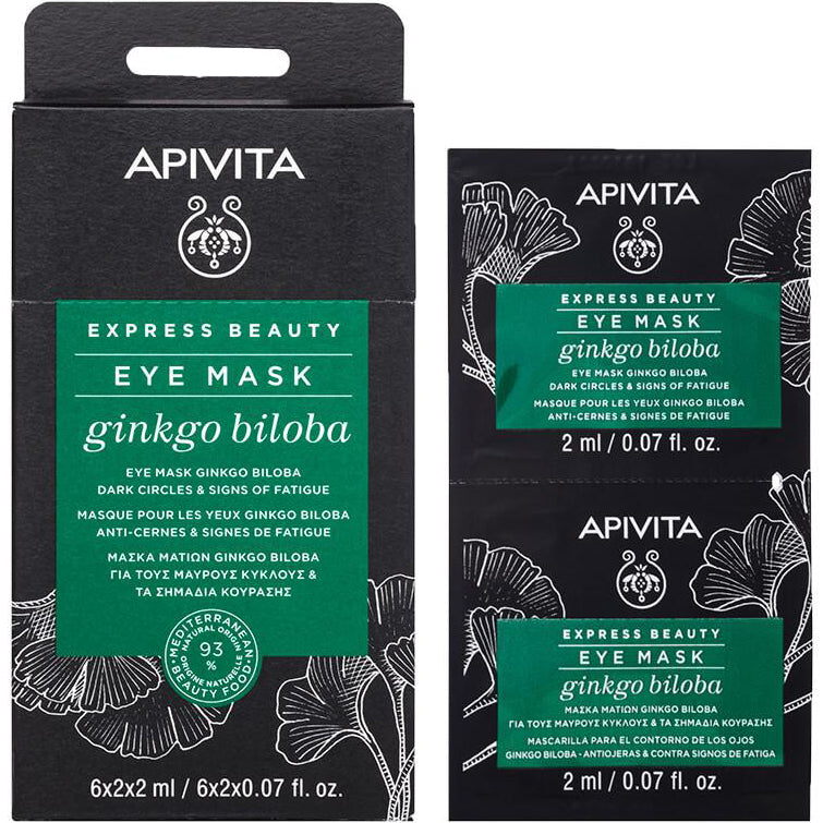 APIVITA Express Beauty Ginkgo Biloba Eye Mask, Mascarilla Contorno de Ojos