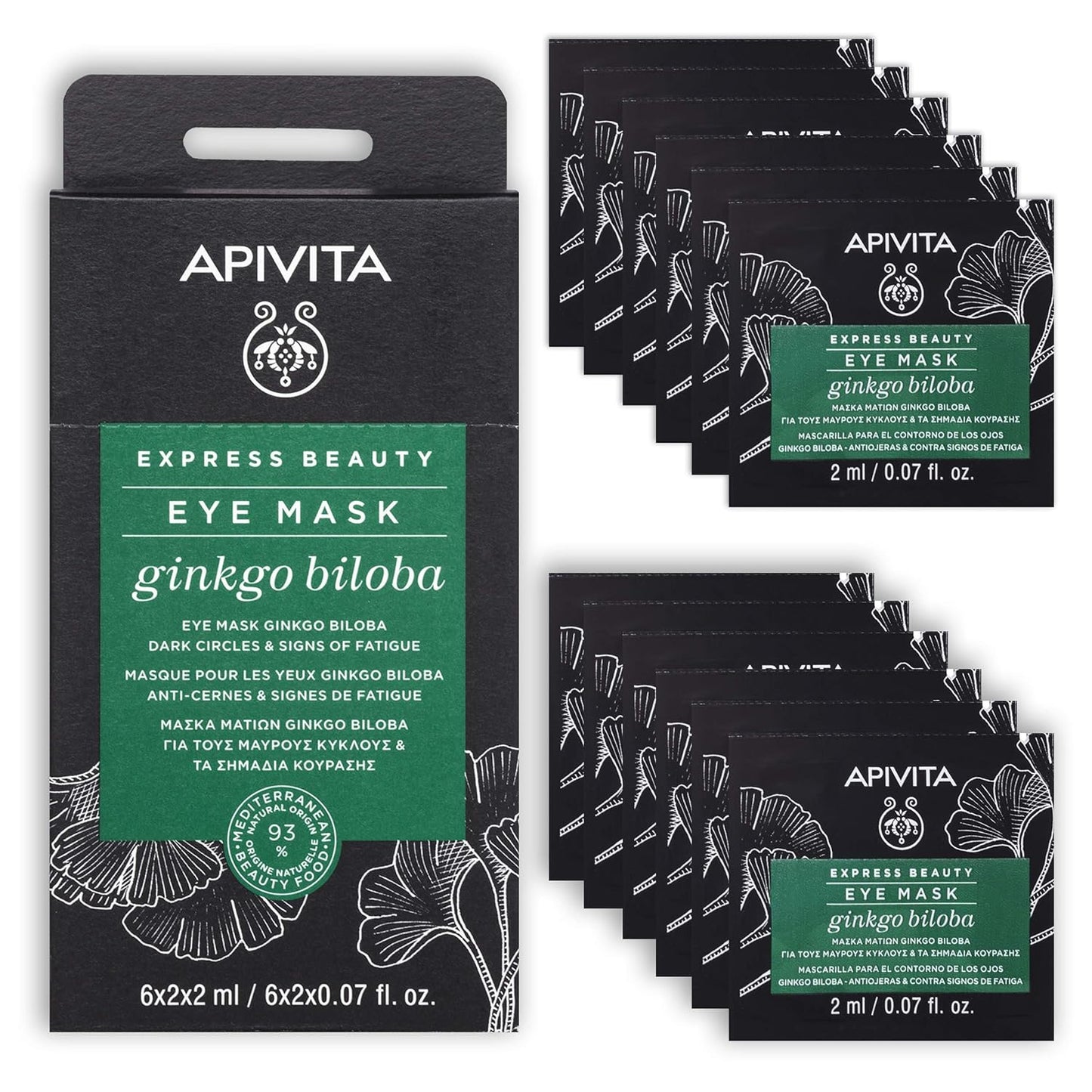 APIVITA Express Beauty Ginkgo Biloba Eye Mask, Mascarilla Contorno de Ojos