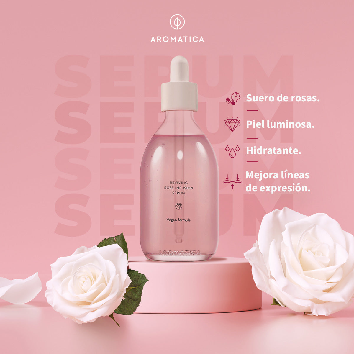 AROMATICA Reviving Rose Infusion Serum, Suero Hidratante Rosas 100ml