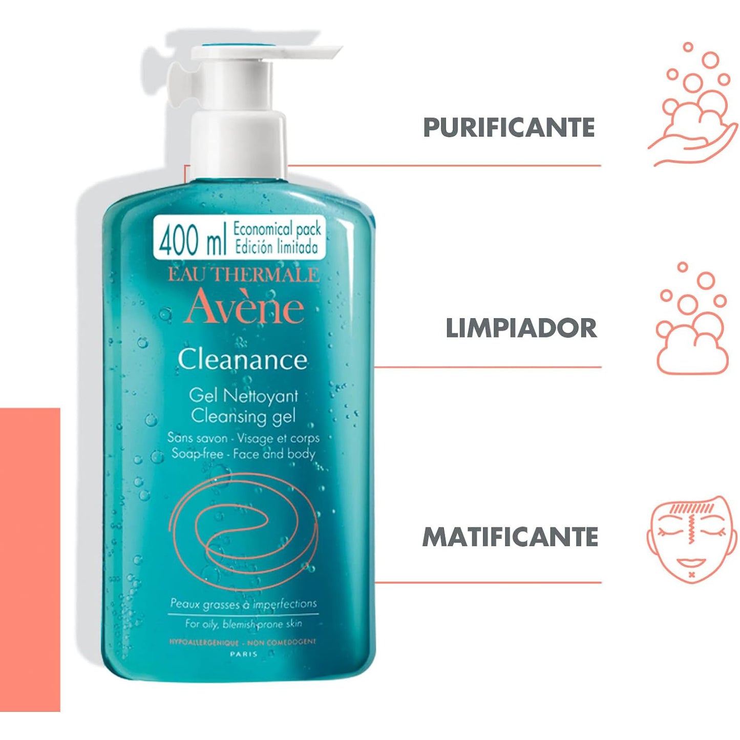 AVÈNE Cleanance Gel limpiador para Piel Grasa 400ml