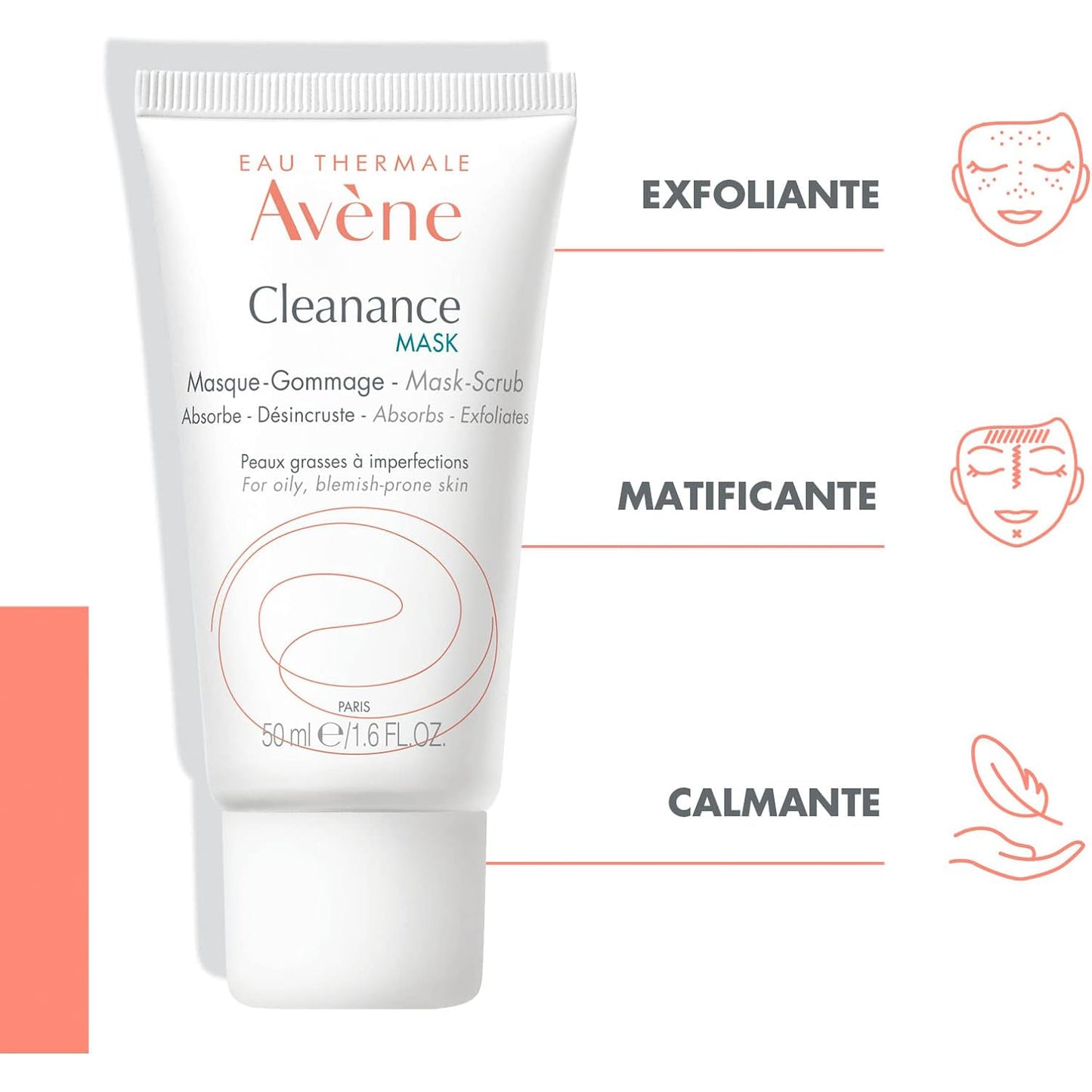 AVÈNE Cleanance Mask, Mascarilla Exfoliante para Piel Grasa 50ml