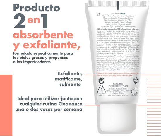 AVÈNE Cleanance Mask, Mascarilla Exfoliante para Piel Grasa 50ml