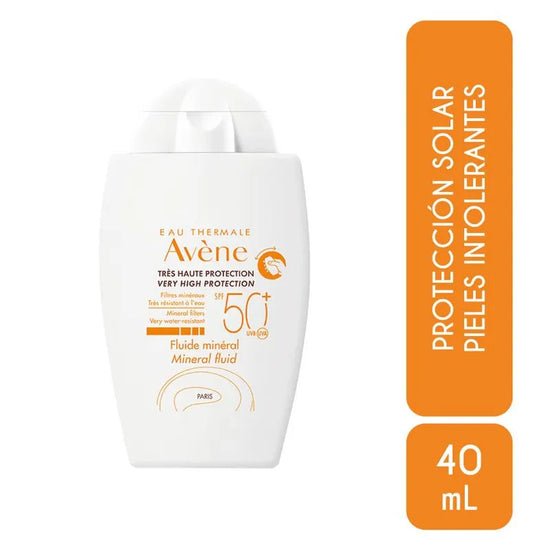 AVÈNE Protector Solar Fluido Mineral Sin Color Contra Rayos UVB/UVA, FPS 50, 40ml