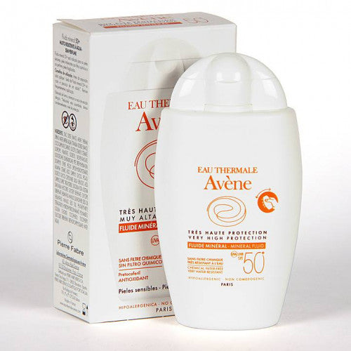 AVÈNE Protector Solar Fluido Mineral Sin Color Contra Rayos UVB/UVA, FPS 50, 40ml