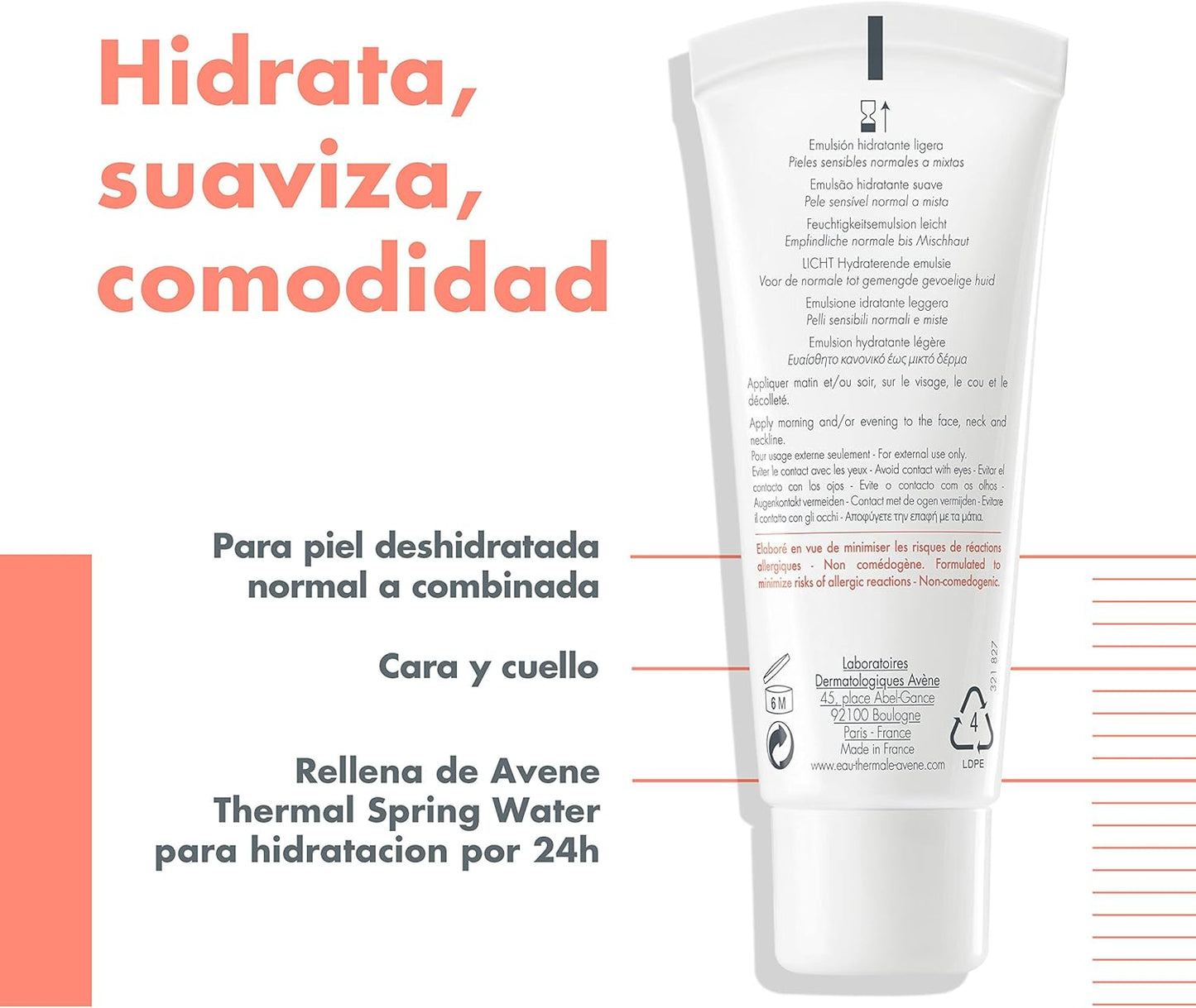 AVÈNE Hydrance Crema Ligera, Crema Hidratante Facial Ligera 40ml