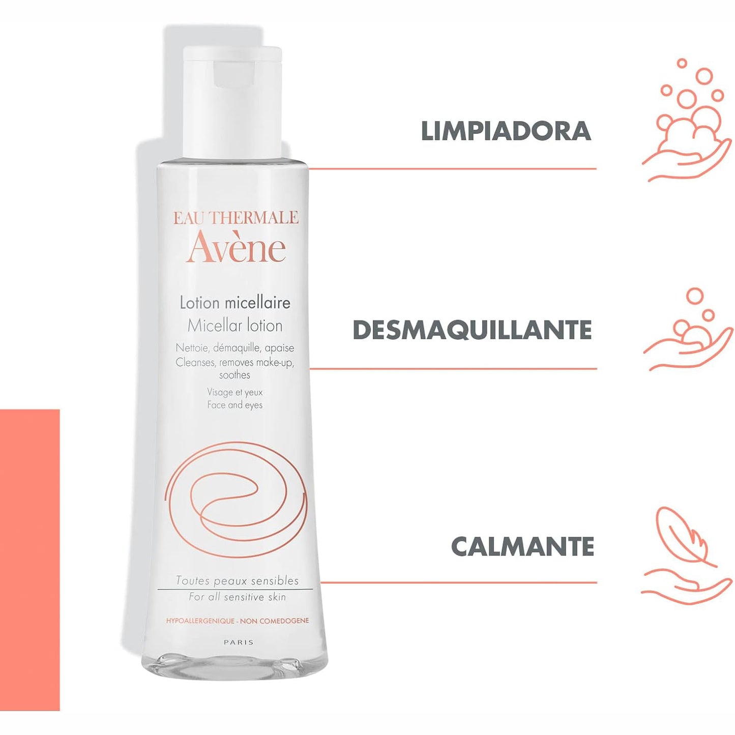 AVÈNE Locion Micelar Desmaquillante, Limpia y Calma la Piel Sensible 200ml