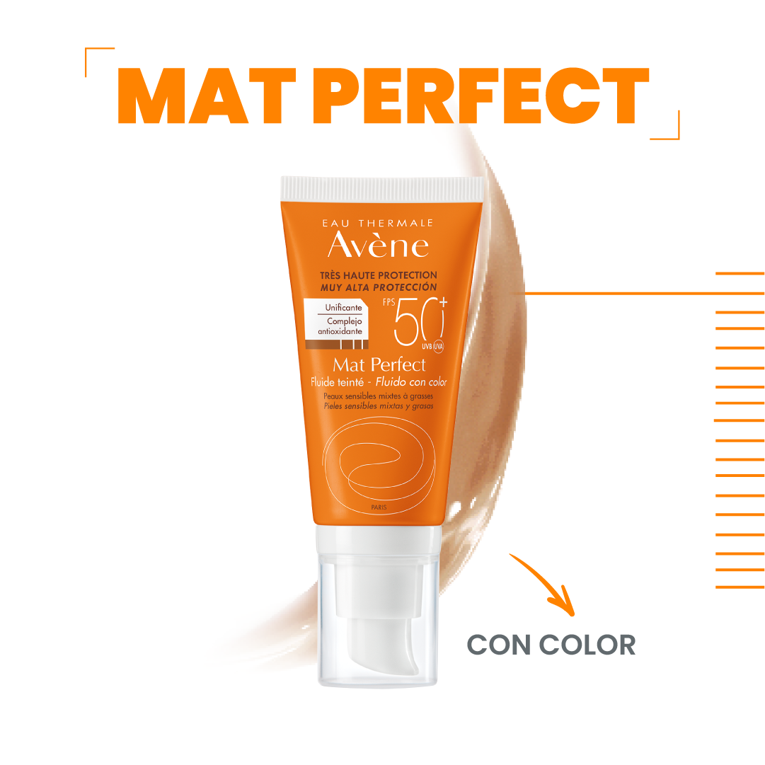 AVÈNE Protector Solar Mat Perfect Fluido con Color FPS 50, 50ml