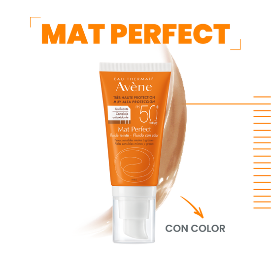 AVÈNE Protector Solar Mat Perfect Fluido con Color FPS 50, 50ml