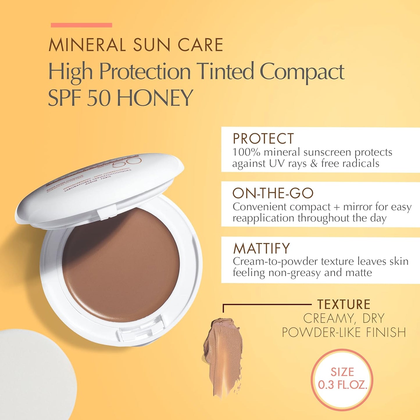 AVÈNE Maquillaje Compacto Mineral FPS 50, Tono Dorado 10gr