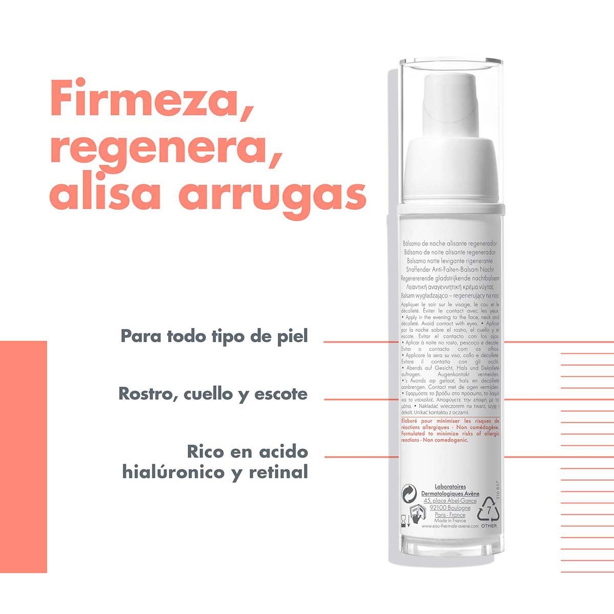 AVÈNE PhysioLift Bálsamo de Noche Regenerador, Suavizante Reafirmante 30ml