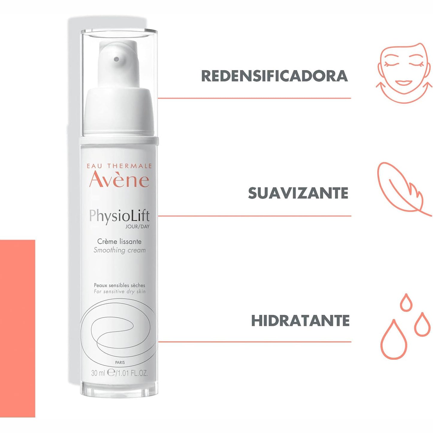 AVÈNE PhysioLift Crema de Día Alisante con Ácido Hialurónico 30ml