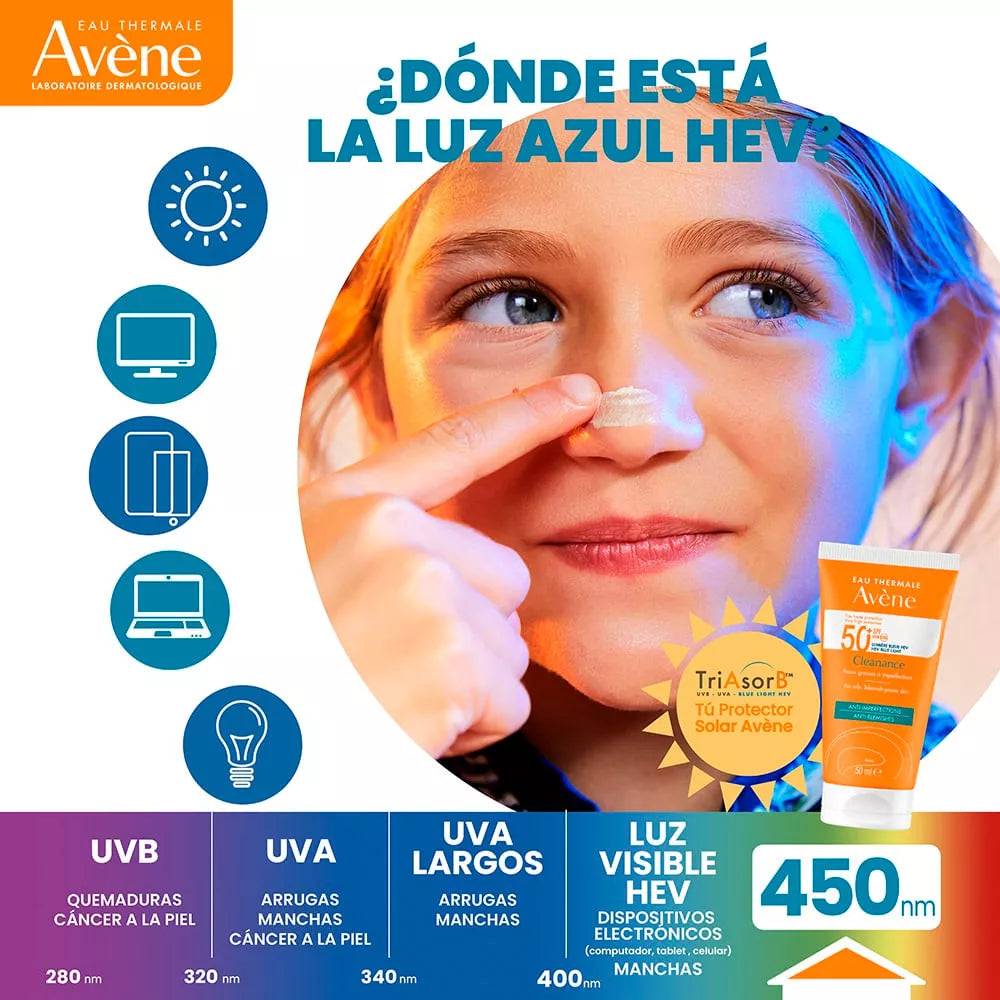 AVÈNE Protector Solar Fluido Contra Rayos UVB/UVA y LUZ AZUL, FPS 50, 50ml