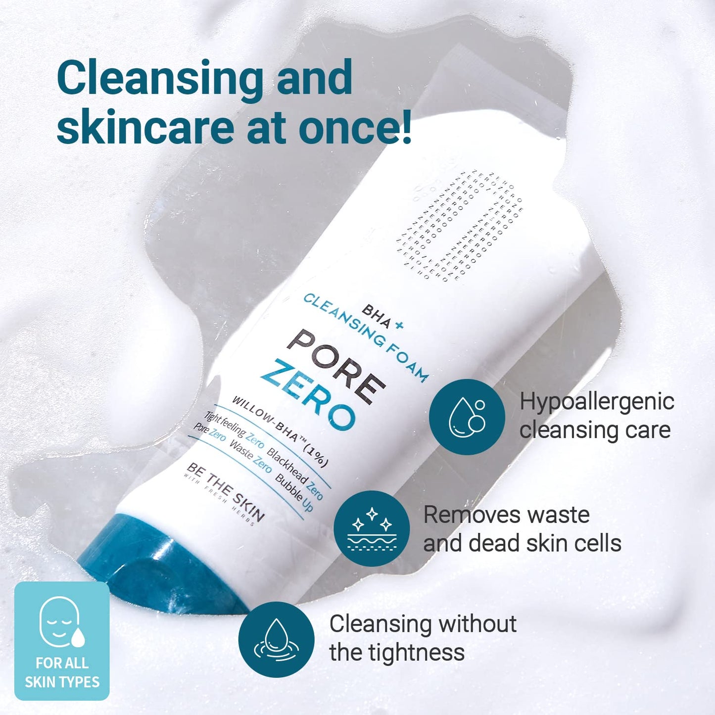 BE THE SKIN BHA+ Pore Zero Cleansing Foam, Limpiador Facial 150gr