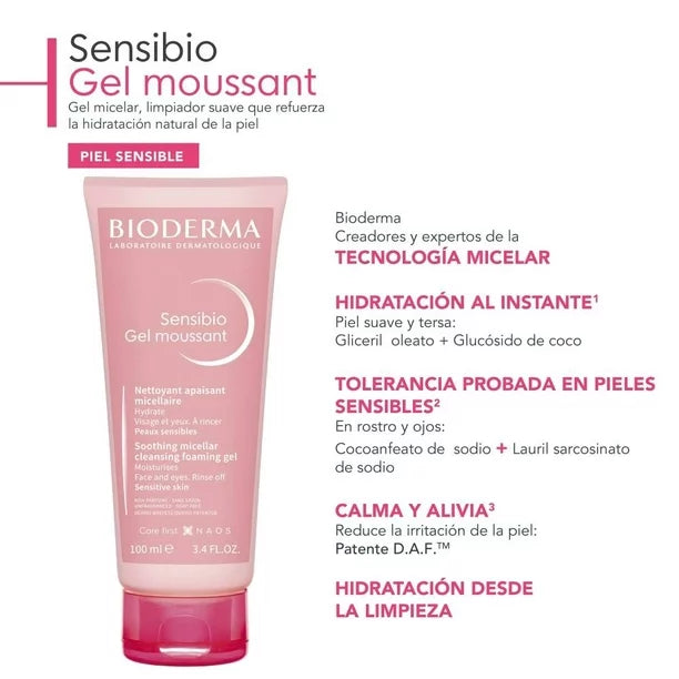 BIODERMA Sensibio Gel Moussant, Gel Micelar Espumoso Limpiador