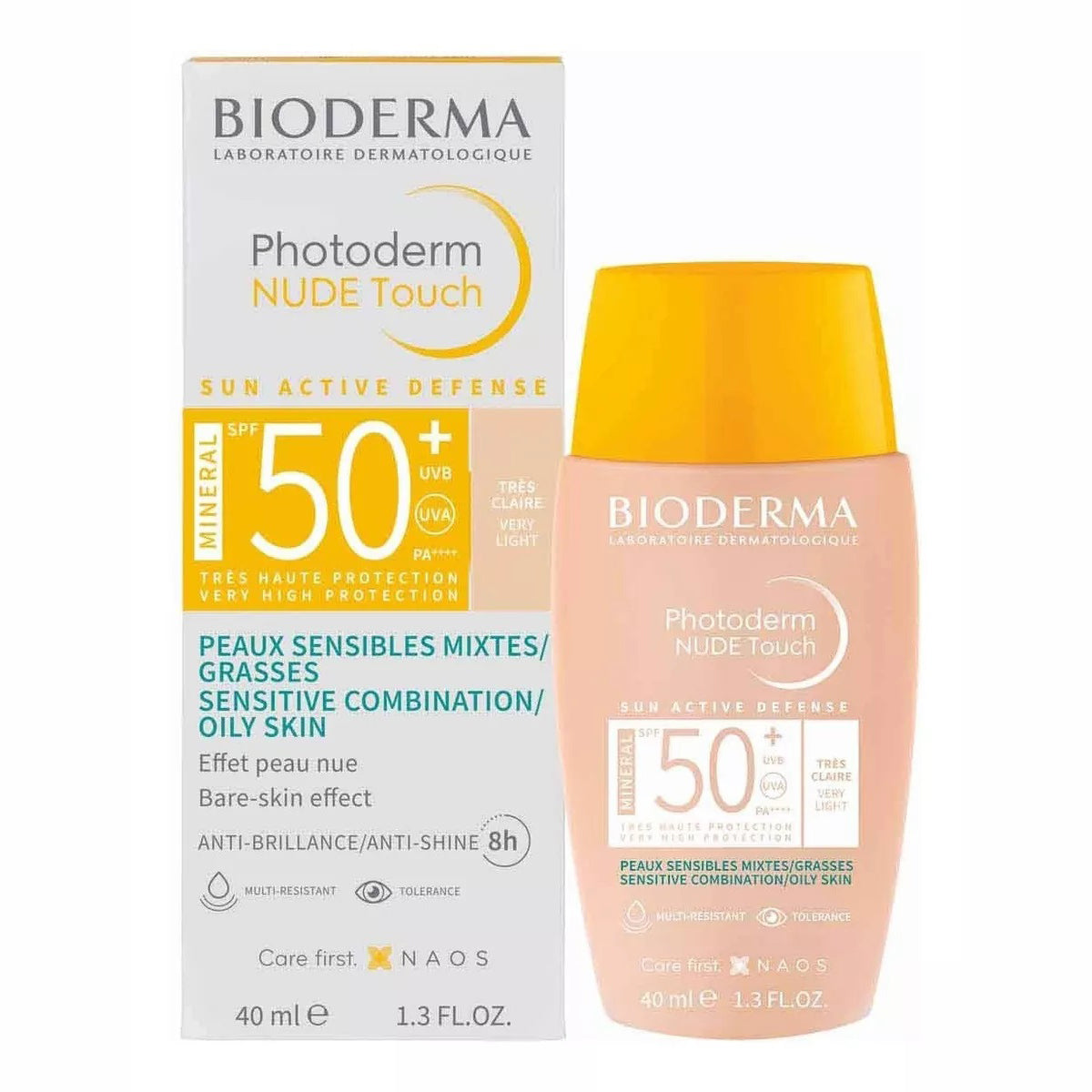 BIODERMA Protector Solar Photoderm Nude Touch FPS 50, Tono Muy Claro 40ml