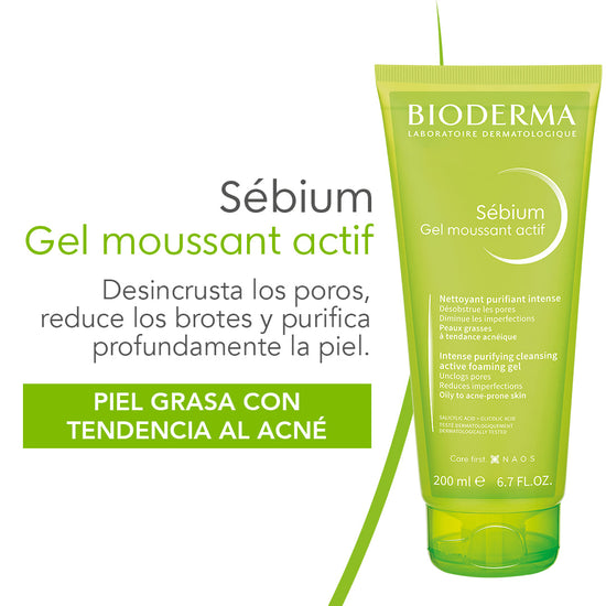 BIODERMA Sébium Gel moussant Actif, Higiene Intensiva Anti-Acné 200ml