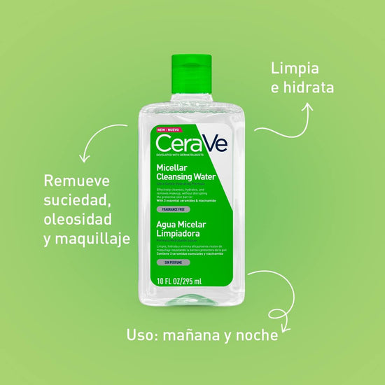 CERAVE Agua Micelar Limpiadora Facial Hidratante Desmaquillante 295ml