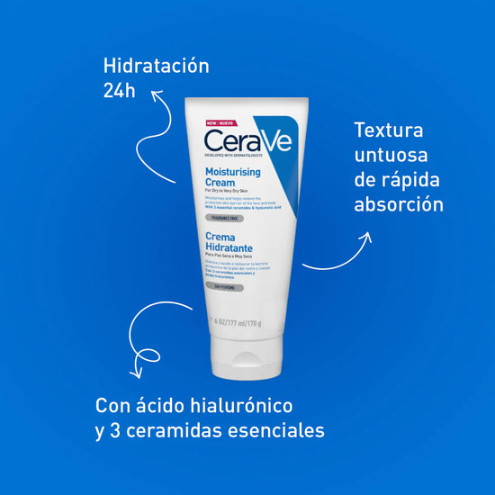 CERAVE Crema Hidratante para Rostro y Cuerpo, Piel Seca a Muy Seca, 177ml