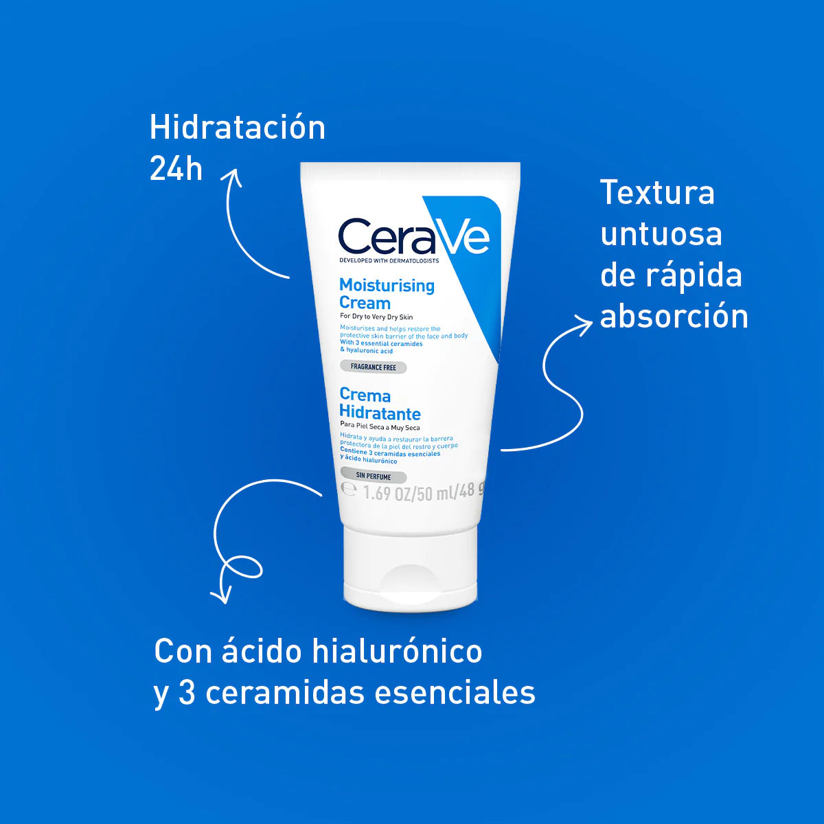 CERAVE Crema Hidratante para Rostro y Cuerpo, Piel Seca a Muy Seca, 50ml