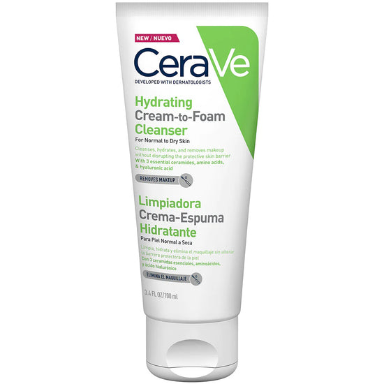 CERAVE Limpiadora Crema Espuma Hidratante Facial, Piel Normal a Seca, 100ml