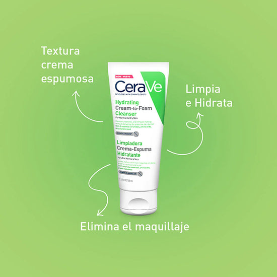 CERAVE Limpiadora Crema Espuma Hidratante Facial, Piel Normal a Seca, 100ml