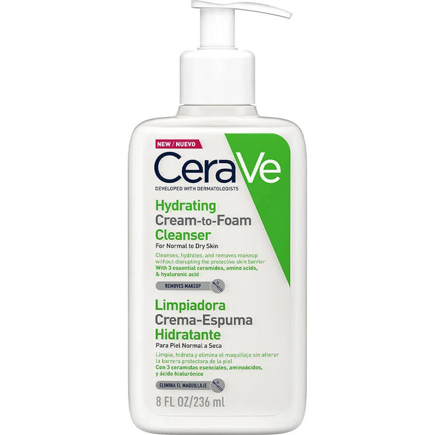 CERAVE Limpiadora Crema Espuma Hidratante Facial, Piel Normal a Seca, 236ml