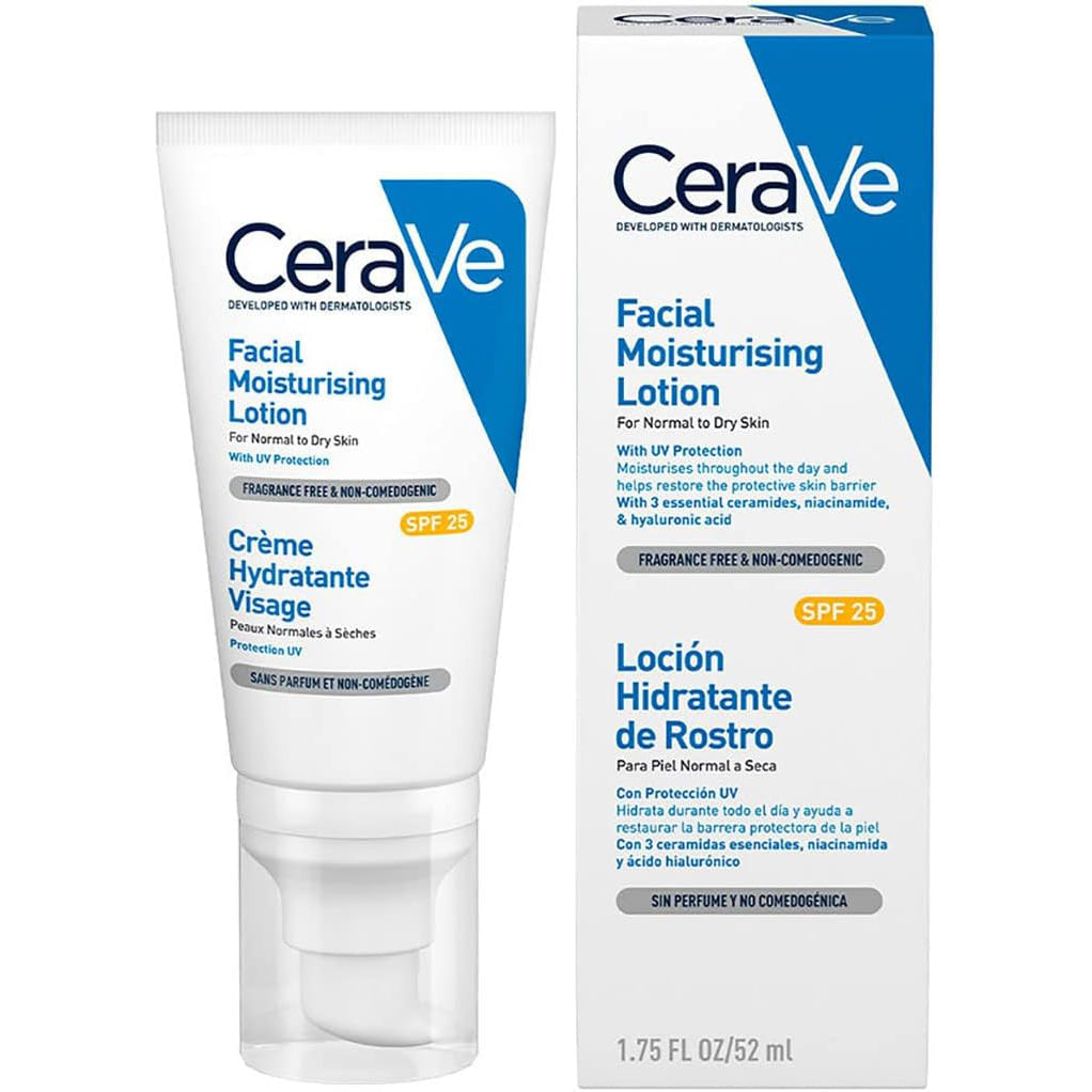 CERAVE Loción Hidratante Facial FPS 25, para piel Normal a Seca, 52ml