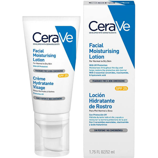 CERAVE Loción Hidratante Facial FPS 25, para piel Normal a Seca, 52ml