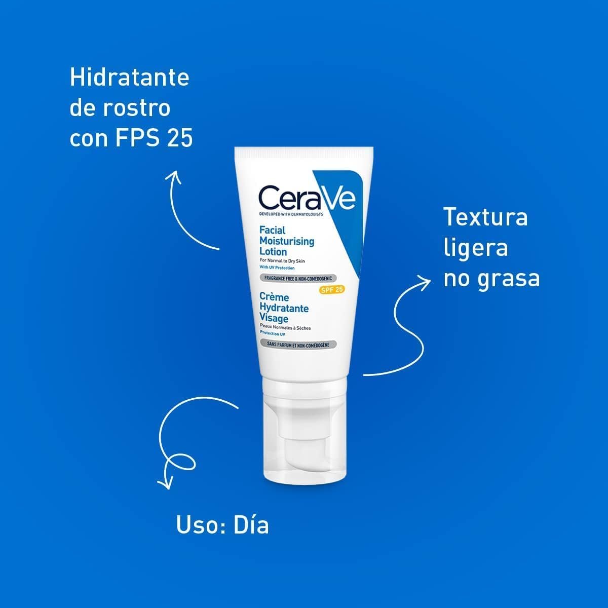 CERAVE Loción Hidratante Facial FPS 25, para piel Normal a Seca, 52ml