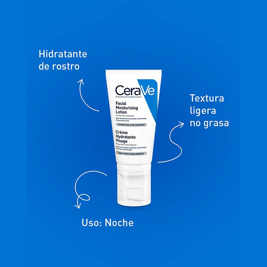 CERAVE Loción Hidratante para el Rostro, Todo tipo de piel, 52ml