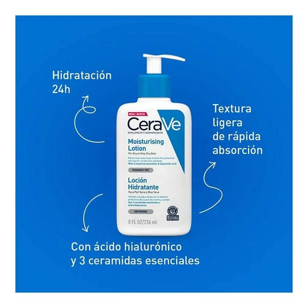 CERAVE Loción Hidratante Corporal, Para Piel Seca a Muy Seca, 236ml