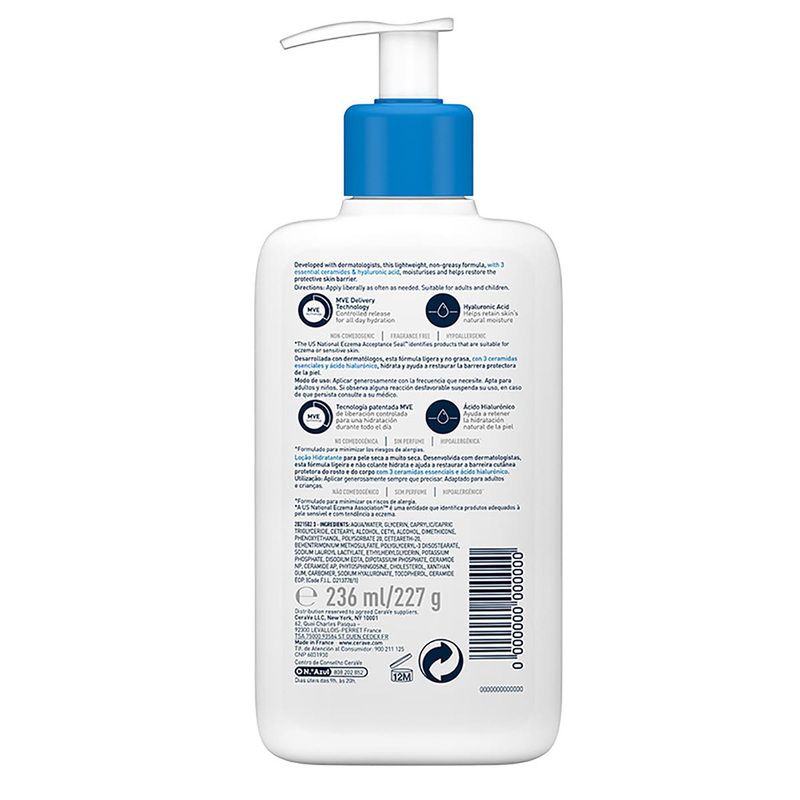 CERAVE Loción Hidratante Corporal, Para Piel Seca a Muy Seca, 236ml