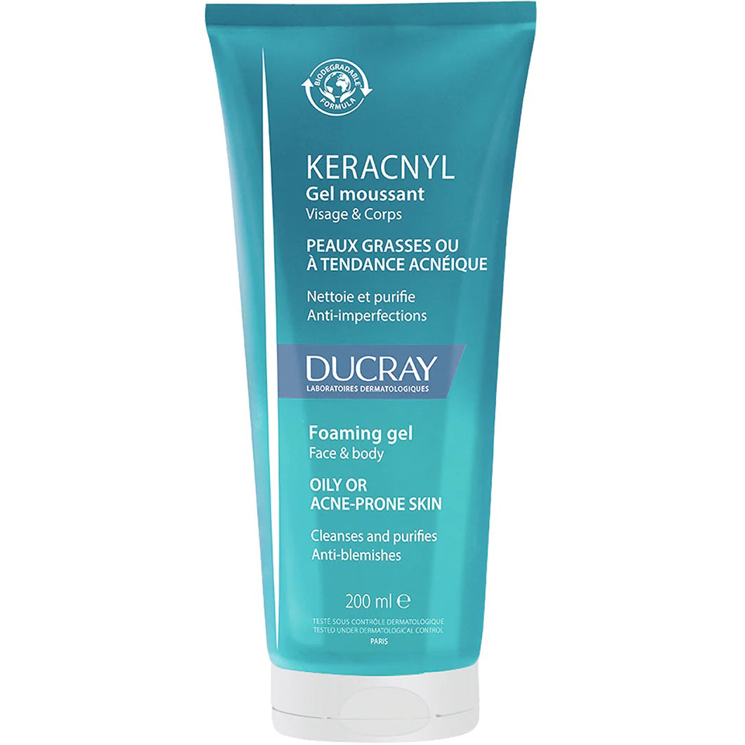 DUCRAY KERACNYL Gel Limpiador Espumoso para Piel Grasa, 200ml