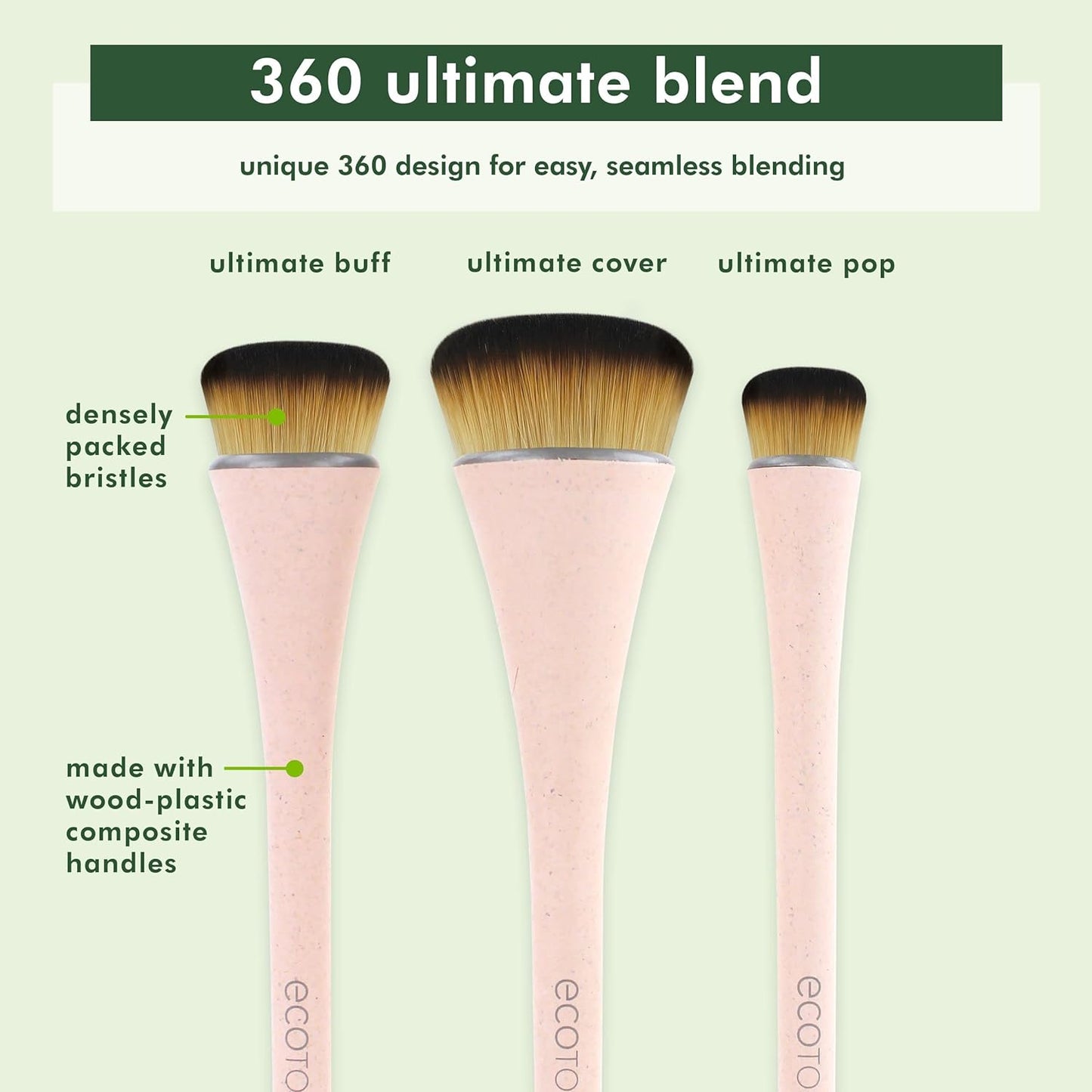 ECOTOOLS 360 Ultimate Blend, Kit de brochas de maquillaje 3 piezas