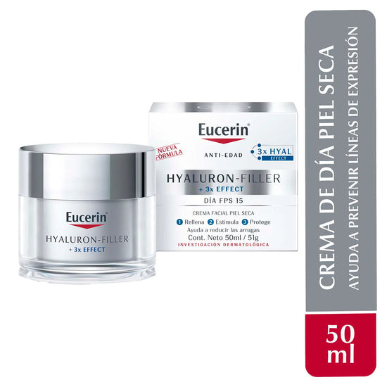 EUCERIN Hyaluron-Filler + 3x Effect Crema Facial de Día Anti-Edad Piel Seca, FPS15