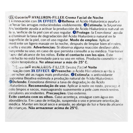 EUCERIN Hyaluron-Filler + 3x Effect Crema Facial de Noche Todo Tipo de Piel, 50ml