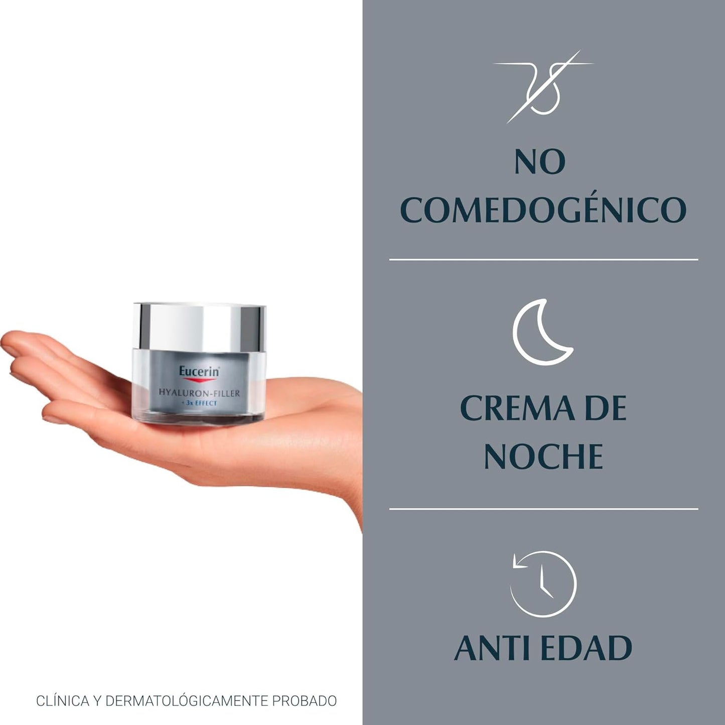EUCERIN Hyaluron-Filler + 3x Effect Crema Facial de Noche Todo Tipo de Piel, 50ml