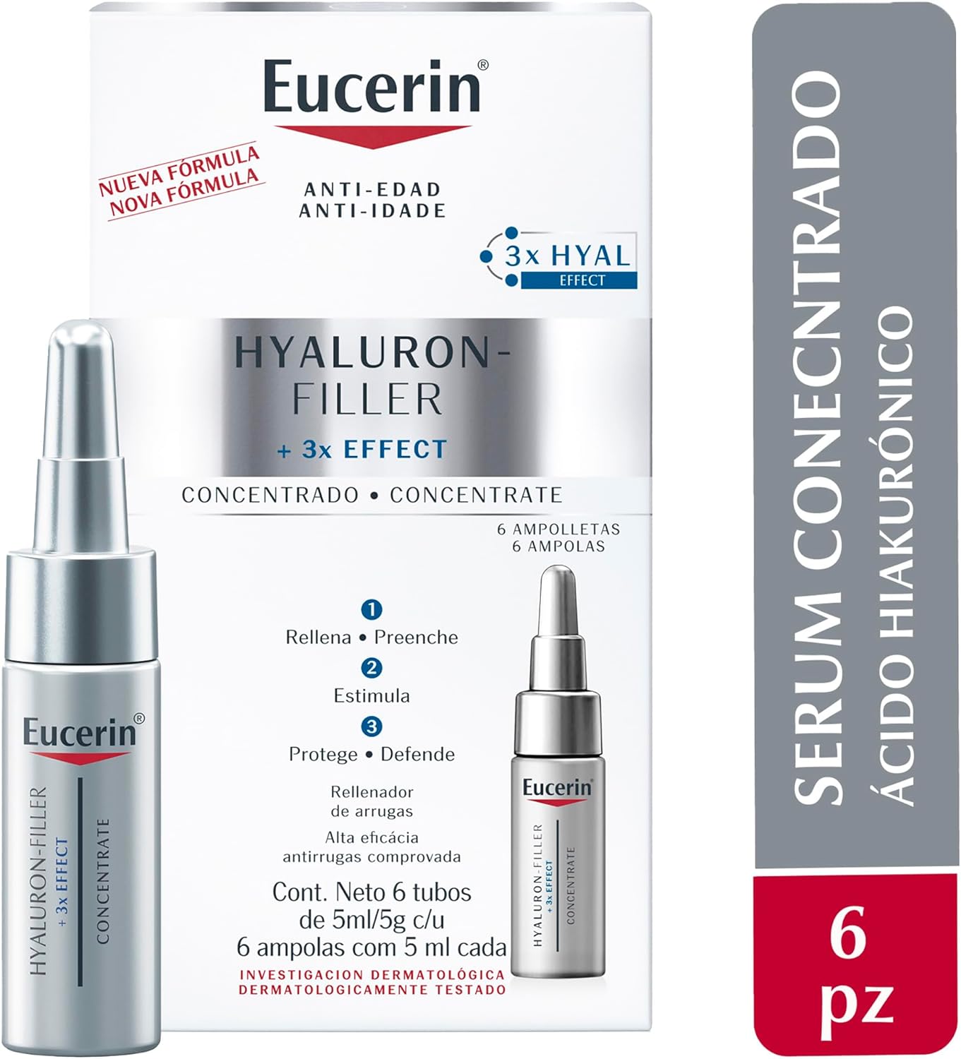 EUCERIN Hyaluron-Filler + 3x Effect Concentrate, Serum Concentrado 6 Tubos 5ml c/u