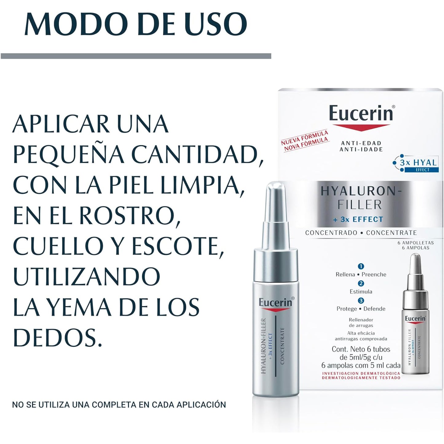 EUCERIN Hyaluron-Filler + 3x Effect Concentrate, Serum Concentrado 6 Tubos 5ml c/u