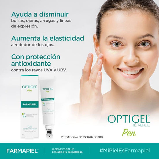 FARMAPIEL Optigel Pen Gel Contorno Ocular, Extracto de Té Verde, 15gr