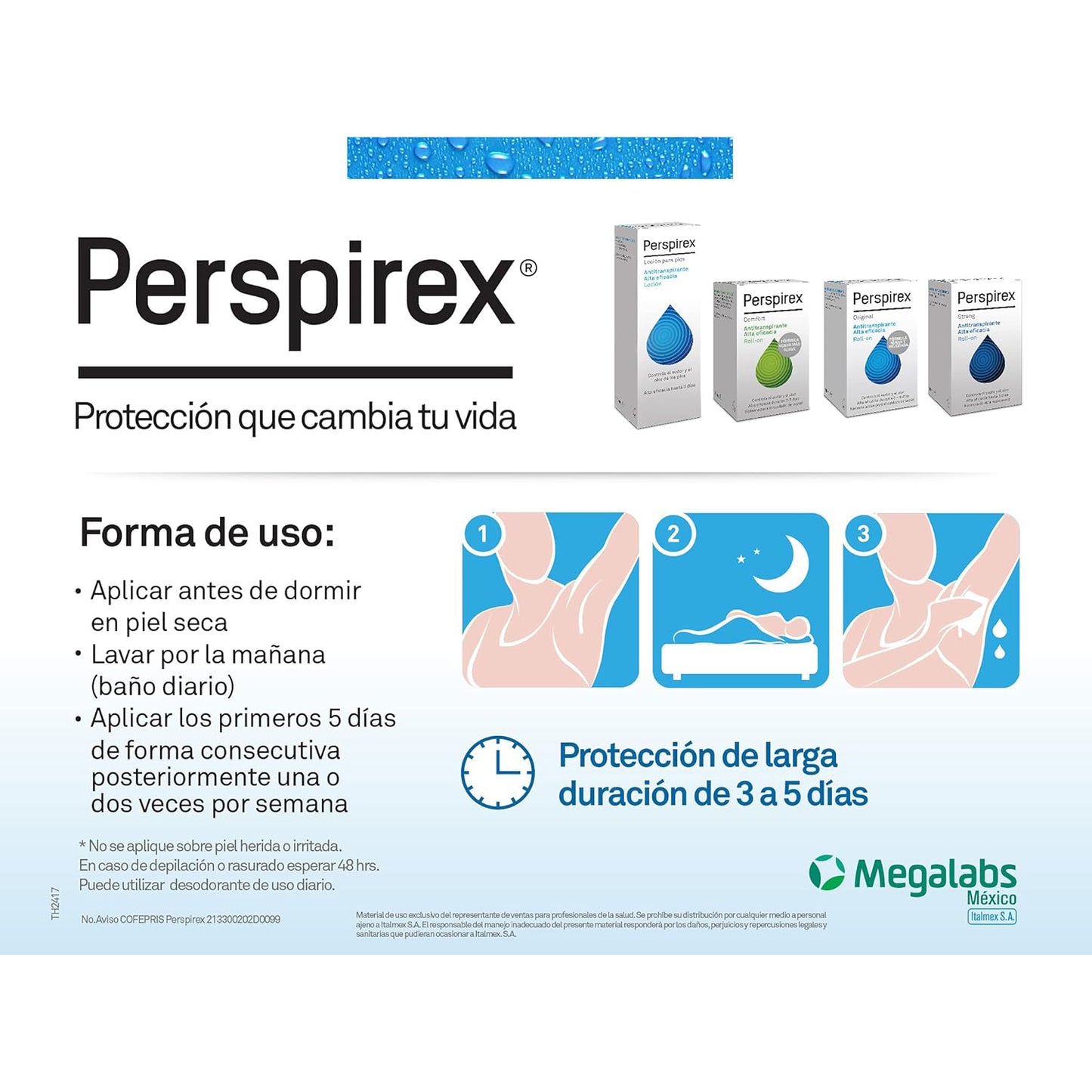 FARMAPIEL Perspirex Loción, Protección Contra el Sudor y Olor, Manos y Pies, 100ml