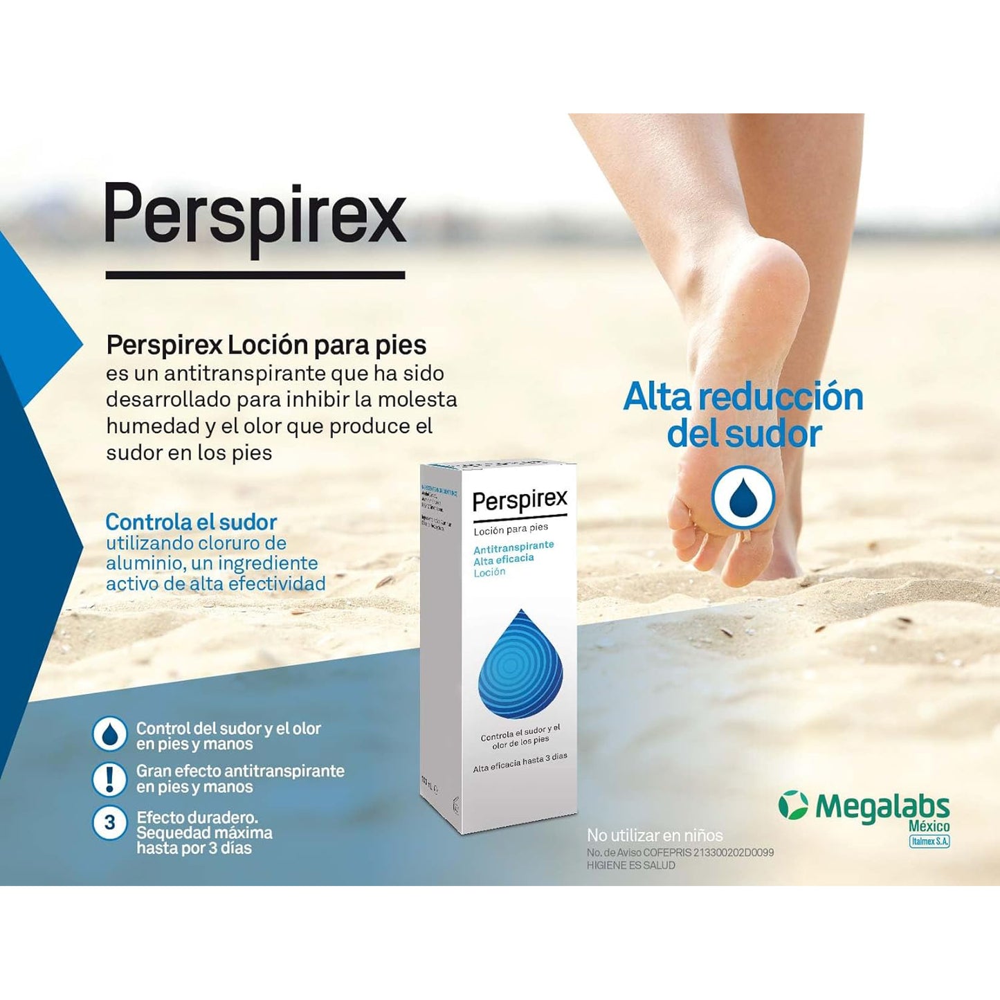 FARMAPIEL Perspirex Loción, Protección Contra el Sudor y Olor, Manos y Pies, 100ml